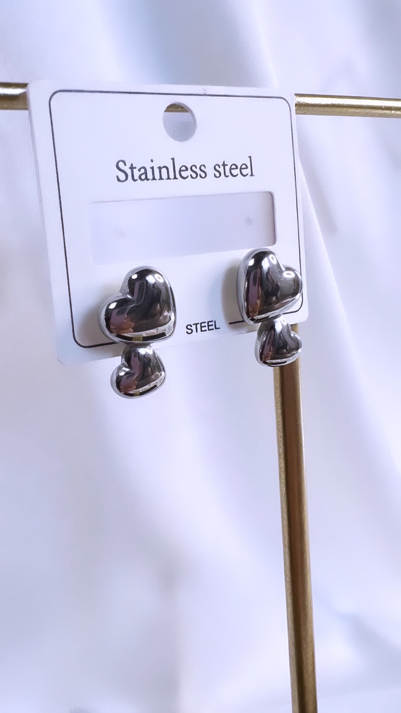 Silver Earrings With Double Hearts