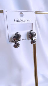 Silver Earrings With Double Hearts