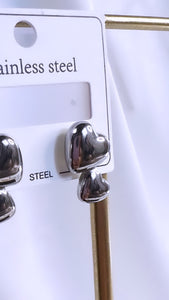 Silver Earrings With Double Hearts