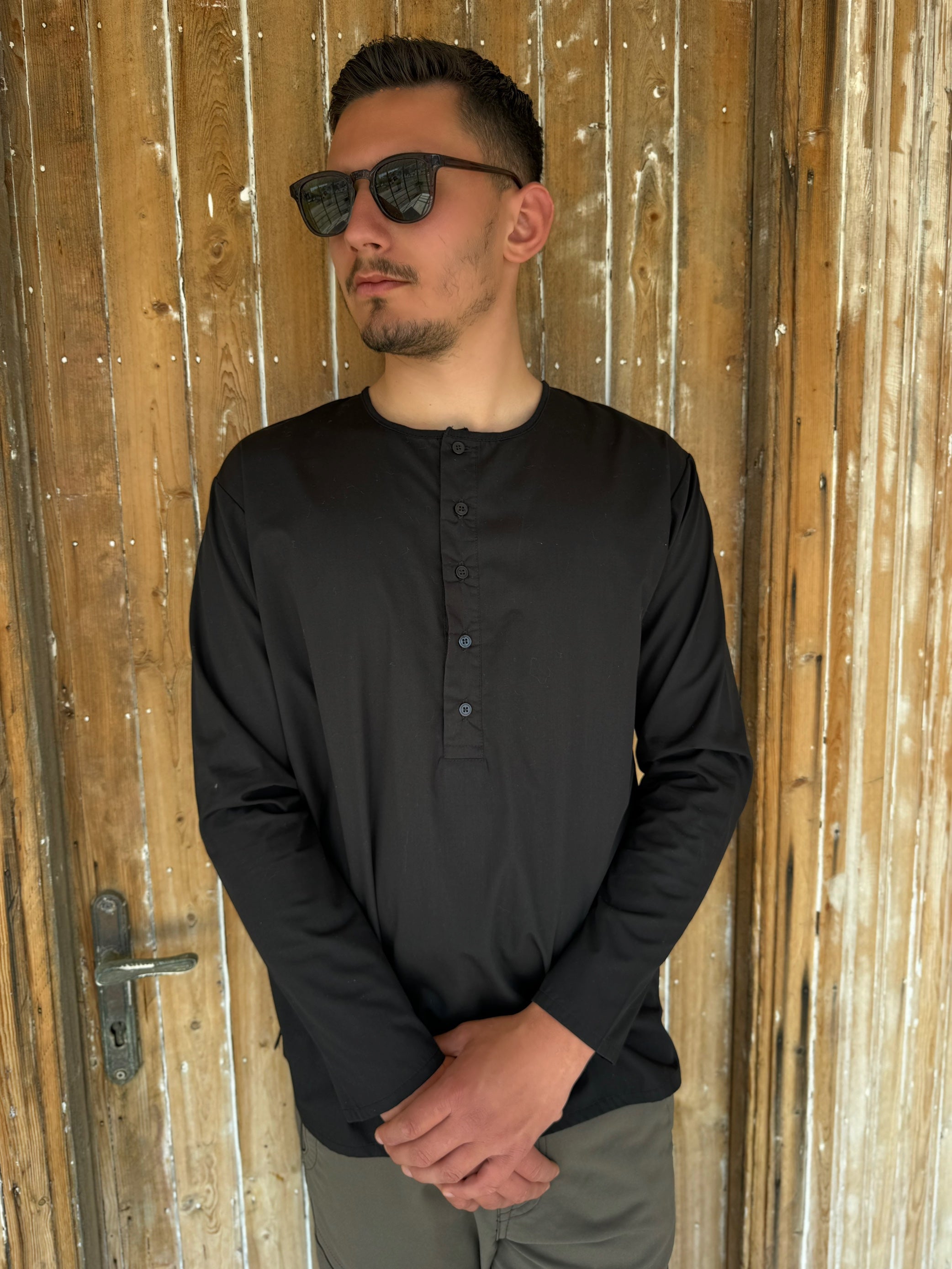 Grandad Collar Shirt Black
