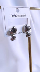 Silver Earrings With Double Hearts