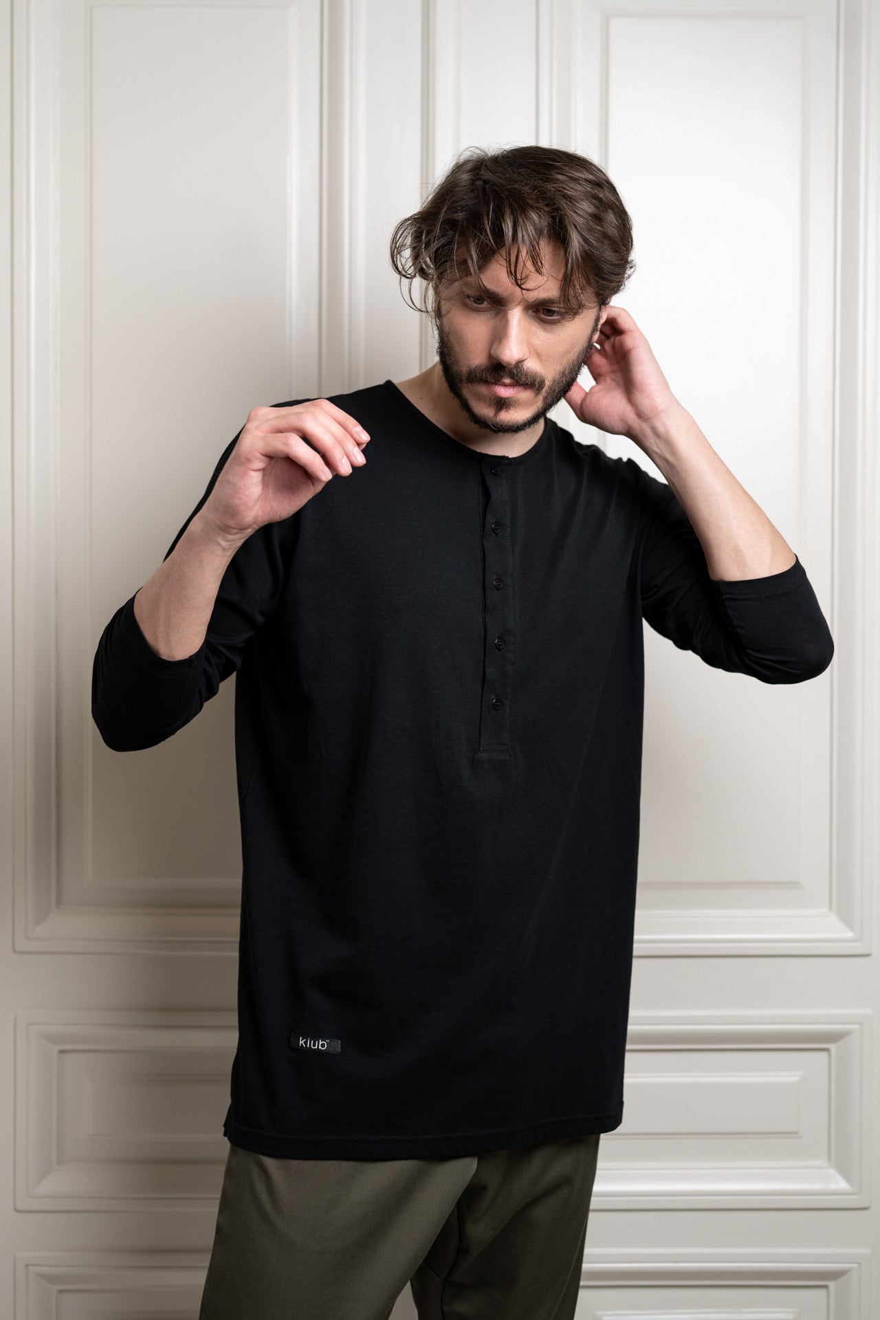 Grandad Collar Shirt Black